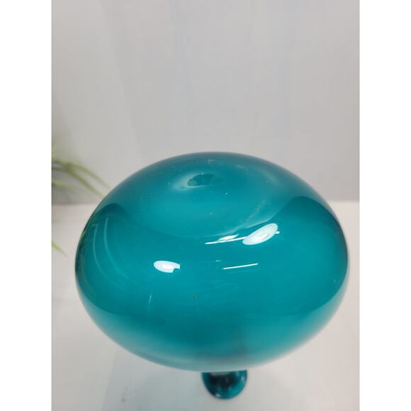 Vintage Bud Vase Blue Teal Art Glass Narrow top Decanter - Picture 3 of 4